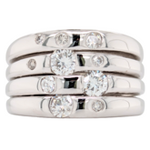 Estate: 14K White  Gold Wide Diamond 4 Row Band - One Chipped